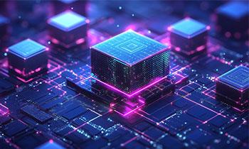 Technology, hardware, and electronics or microchips with futuristic patterns for digital connections. Data centers, IoT, and digital systems designed for networking, cloud computing, Generative AI