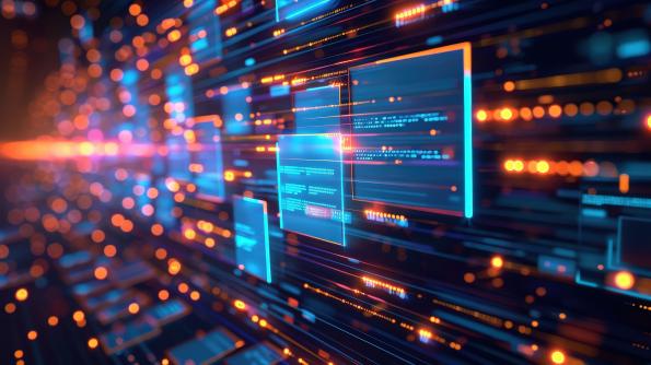 Abstract network grid with files and folders, futuristic software interface