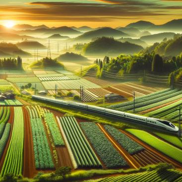 green crops fields and clean transportation through train