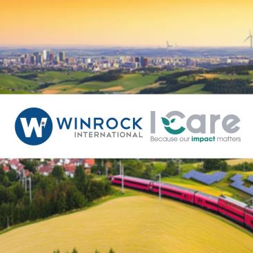 logos of Winrock International and I Care by Bearing point over landscape