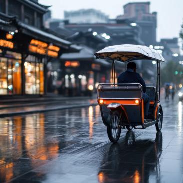 Electric Rickshaw Driving Through street