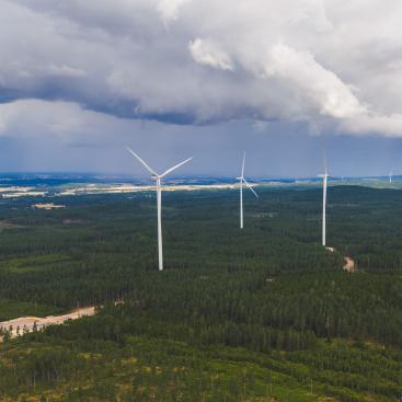Onshore wind farm nestled in the heart of Swedish forests, equipped with state-of-the-art turbines to generate renewable and sustainable energy. A tangible illustration of the energy transition in Northern Europe